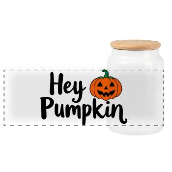 Hey Pumpkin Halloween-Spruch - Panorama Keksdose mit Holzdeckel - Weiß - Vorne