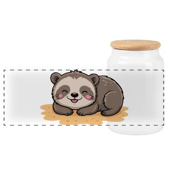 Cozy Sloth Nap on Sand - Panoramic Cookie Jar with Wooden Lid - white - Front