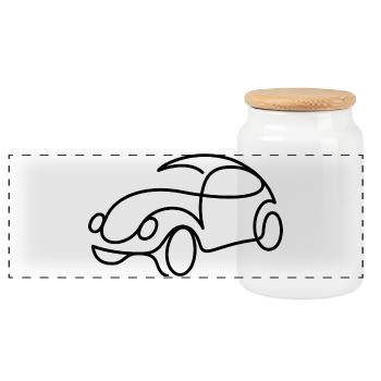 Retro Car Sketch – Simple Classic Car Motif - Panoramic Cookie Jar with Wooden Lid - white - Front