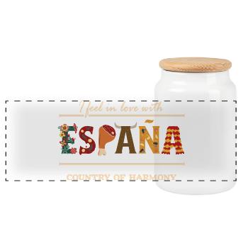Spain, Land of Harmony - I fell in love - Panoramic Cookie Jar with Wooden Lid - white - Front