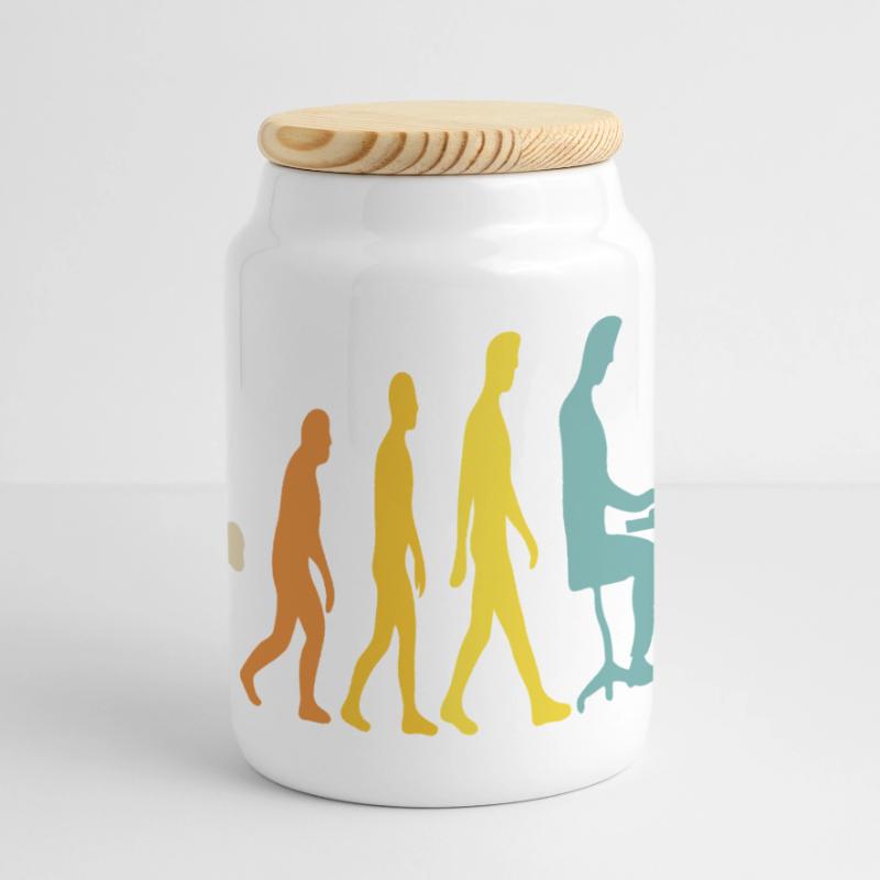 Tech Evolution at the Desk Panoramic Cookie Jar with Wooden Lid