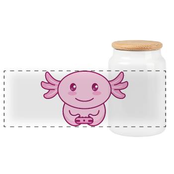 Axolotl Zocker Gamer  - Panorama Keksdose mit Holzdeckel - Weiß - Vorne