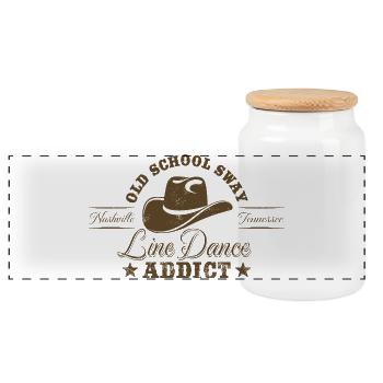 Old School Line Dance Addict - Country Music - Panoramic Cookie Jar with Wooden Lid - white - Front
