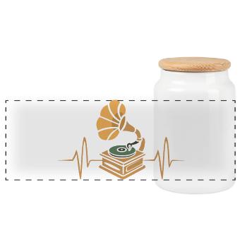 Vintage Turntable Heartbeat Design - Panoramic Cookie Jar with Wooden Lid - white - Front