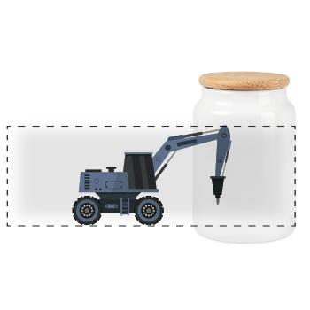 Excavator with hammer - Panoramic Cookie Jar with Wooden Lid - white - Front