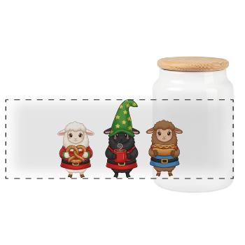 Schaf Merry Christmas Weihnachten - Panorama Keksdose mit Holzdeckel - Weiß - Vorne
