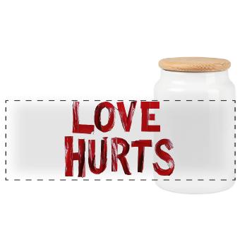 Love Hurts Red Tapes - Panorama Keksdose mit Holzdeckel - Weiß - Vorne