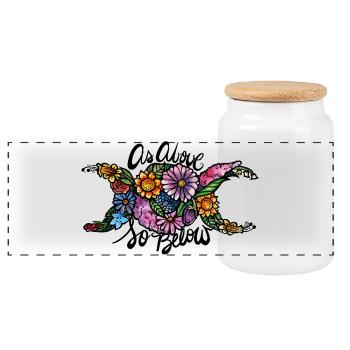 Floral Camel Silhouette - Panoramic Cookie Jar with Wooden Lid - white - Front
