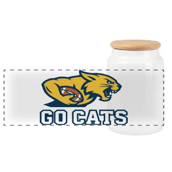Go Cats Football Wildcat Side Mascot - Panoramic Cookie Jar with Wooden Lid - white - Front