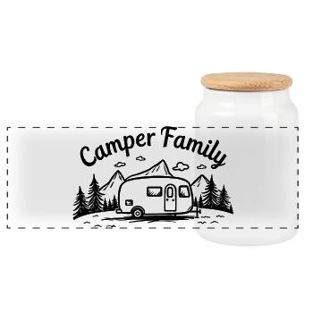 Camper Family Camper Mountain Adventure - Panoramic Cookie Jar with Wooden Lid - white - Front