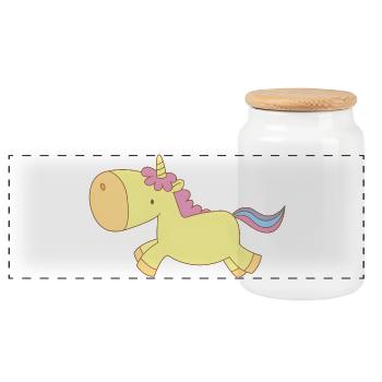 Süßes gelbes Einhorn – Kawaii Fantasy Design - Panorama Keksdose mit Holzdeckel - Weiß - Vorne