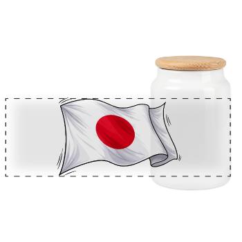 Japan Flag Illustration - Panoramic Cookie Jar with Wooden Lid - white - Front
