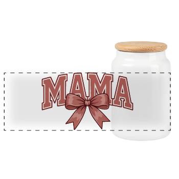 Mama Schleife – Süßes Mama Statement Design - Panorama Keksdose mit Holzdeckel - Weiß - Vorne