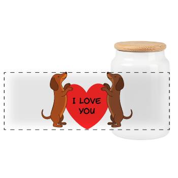 Amour teckel - Boîte à biscuits avec couvercle en bois - blanc - Devant