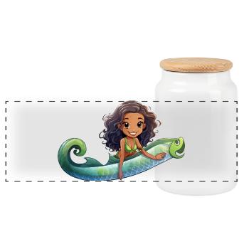 Sea Dragon and Adventurer - Panoramic Cookie Jar with Wooden Lid - white - Front
