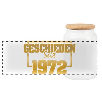 Ehefrau 1972 - Panorama Keksdose mit Holzdeckel - Weiß - Vorne