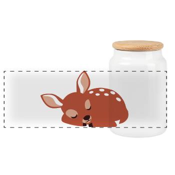 Cute sleeping fawn minimalist style - Panoramic Cookie Jar with Wooden Lid - white - Front