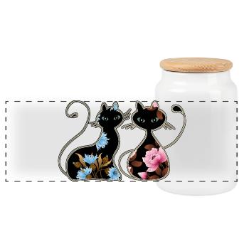 Cats - Panoramic Cookie Jar with Wooden Lid - white - Front