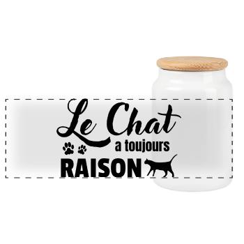 The cat is always right - Panoramic Cookie Jar with Wooden Lid - white - Front