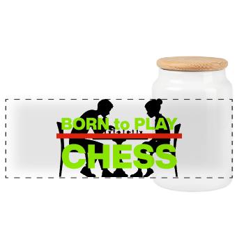 BORN TO PLAY CHESS! CHESS MASTER - Panoramic Cookie Jar with Wooden Lid - white - Front