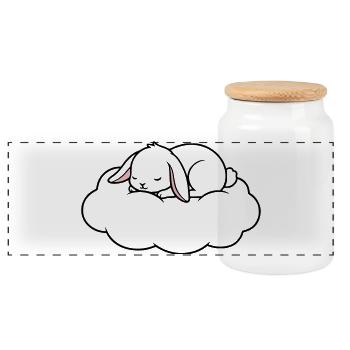 Schlafender Hase auf Wolke Traum - Panorama Keksdose mit Holzdeckel - Weiß - Vorne