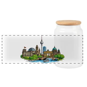 Berlin skyline - Panoramic Cookie Jar with Wooden Lid - white - Front