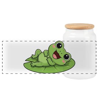 Süßer Frosch Cartoon Seerose Lachen Freude - Panorama Keksdose mit Holzdeckel - Weiß - Vorne