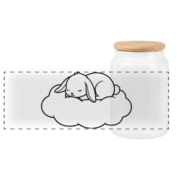 Schlafender Hase Wolke Outline Vektor - Panorama Keksdose mit Holzdeckel - Weiß - Vorne