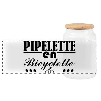Pipelette en bicyclette - Boîte à biscuits avec couvercle en bois - blanc - Devant