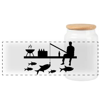 Pêche - Boîte à biscuits avec couvercle en bois - blanc - Devant
