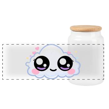 Cloud Eyes Kawaii – Soft Dreamy Eyes - Panoramic Cookie Jar with Wooden Lid - white - Front
