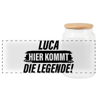 Luca – Here Comes the Legend - Panoramic Cookie Jar with Wooden Lid - white - Front