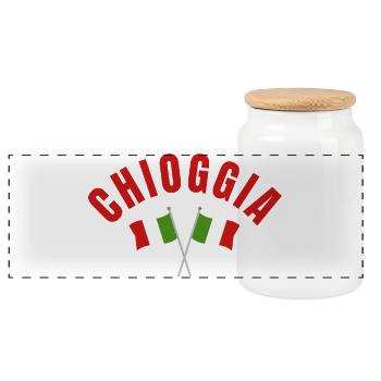 Chioggia Crossed Italian Flags - Panoramic Cookie Jar with Wooden Lid - white - Front