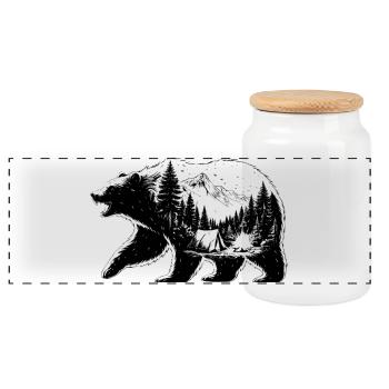 Bear camping landscape - Panoramic Cookie Jar with Wooden Lid - white - Front