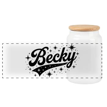 Becky name first last family - Panoramic Cookie Jar with Wooden Lid - white - Front