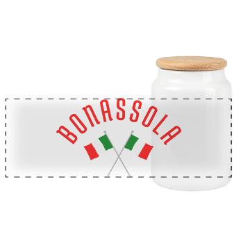 Bonassola Crossed Italian Flags Emblem - Panoramic Cookie Jar with Wooden Lid - white - Front