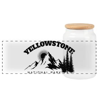 Hiking Yellowstone National Park - Panoramic Cookie Jar with Wooden Lid - white - Front