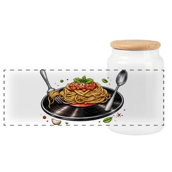 Spaghettis sur disque vinyle - Boîte à biscuits avec couvercle en bois - blanc - Devant