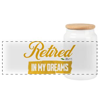 Retired In My Dreams - Lustiges Ruhestand Design - Panorama Keksdose mit Holzdeckel - Weiß - Vorne