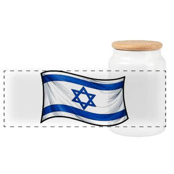 Israeli Flag Print Star of David - Panoramic Cookie Jar with Wooden Lid - white - Front