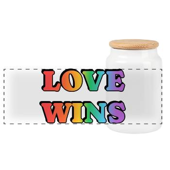Love Wins LGBT Month Regenbogentext - Panorama Keksdose mit Holzdeckel - Weiß - Vorne
