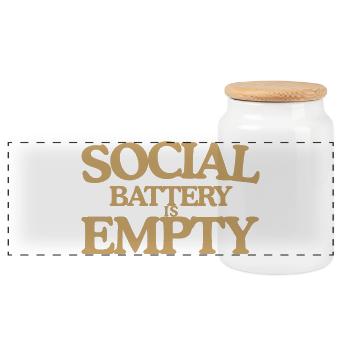 Social Battery is empty Retro Saying Design - Panoramic Cookie Jar with Wooden Lid - white - Front