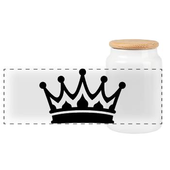 Crown Symbol - Panoramic Cookie Jar with Wooden Lid - white - Front