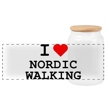 Ich liebe Nordic Walking - I love Nordic Walking - Panorama Keksdose mit Holzdeckel - Weiß - Vorne