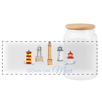 Gönn Dir Meer Leuchtturm Kollektion - Panorama Keksdose mit Holzdeckel - Weiß - Vorne