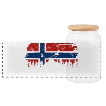 Norwegen Silhouette - Urlaub Natur Flagge - Panorama Keksdose mit Holzdeckel - Weiß - Vorne