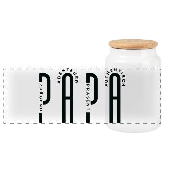 Minimalist PAPA - Black Typo Design - Panorama Keksdose mit Holzdeckel - Weiß - Vorne