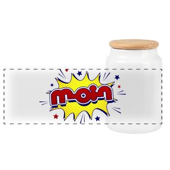 Hello - Panoramic Cookie Jar with Wooden Lid - white - Front
