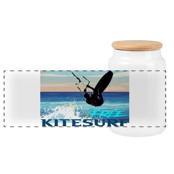 Kitesurf - Panoramic Cookie Jar with Wooden Lid - white - Front