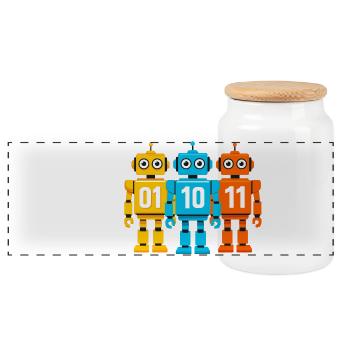Robot 01 10 11 – Binäres Sci-Fi Design - Panorama Keksdose mit Holzdeckel - Weiß - Vorne